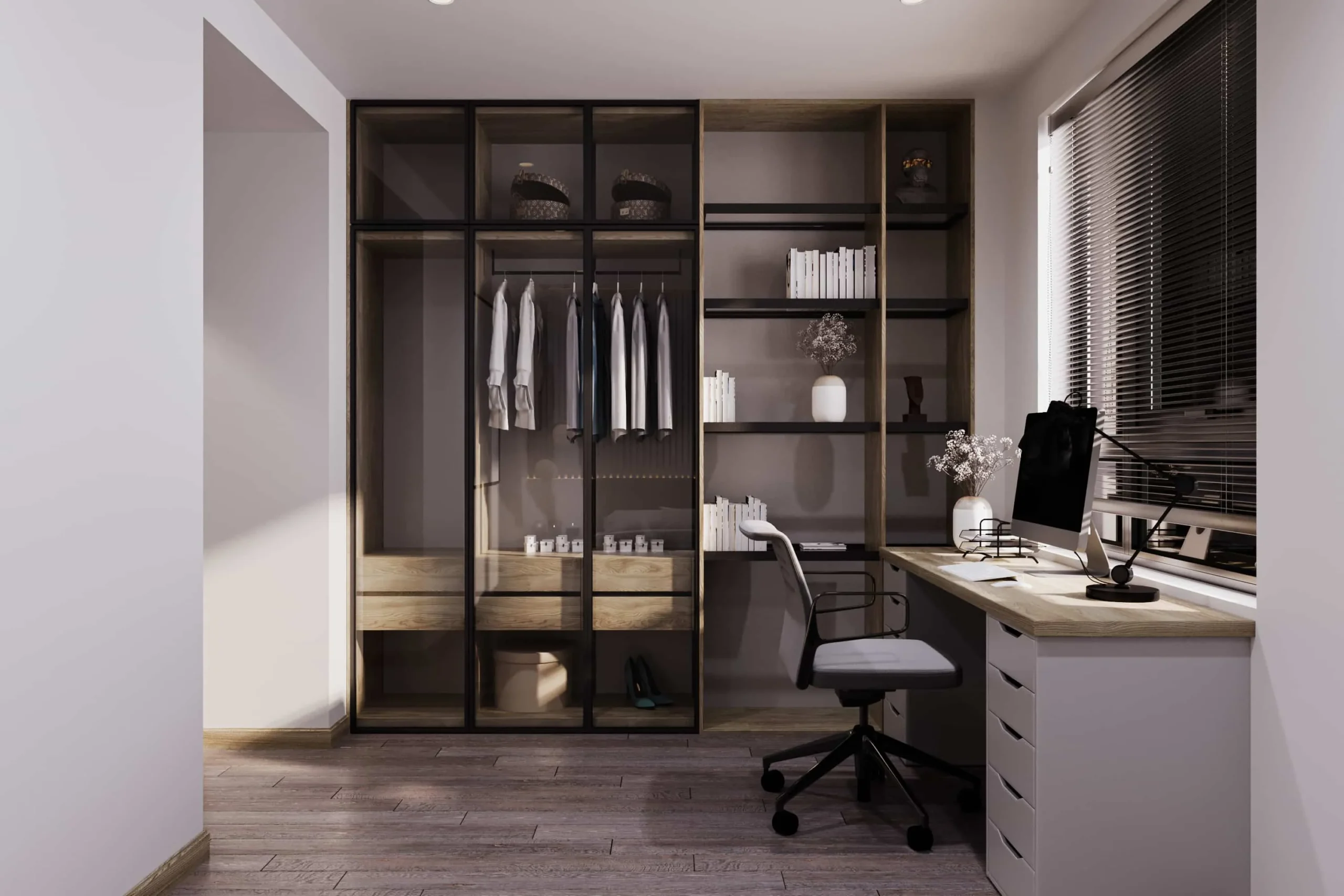 Home Storage Ideas: A Cloffice, combining a desk and a wardrobe