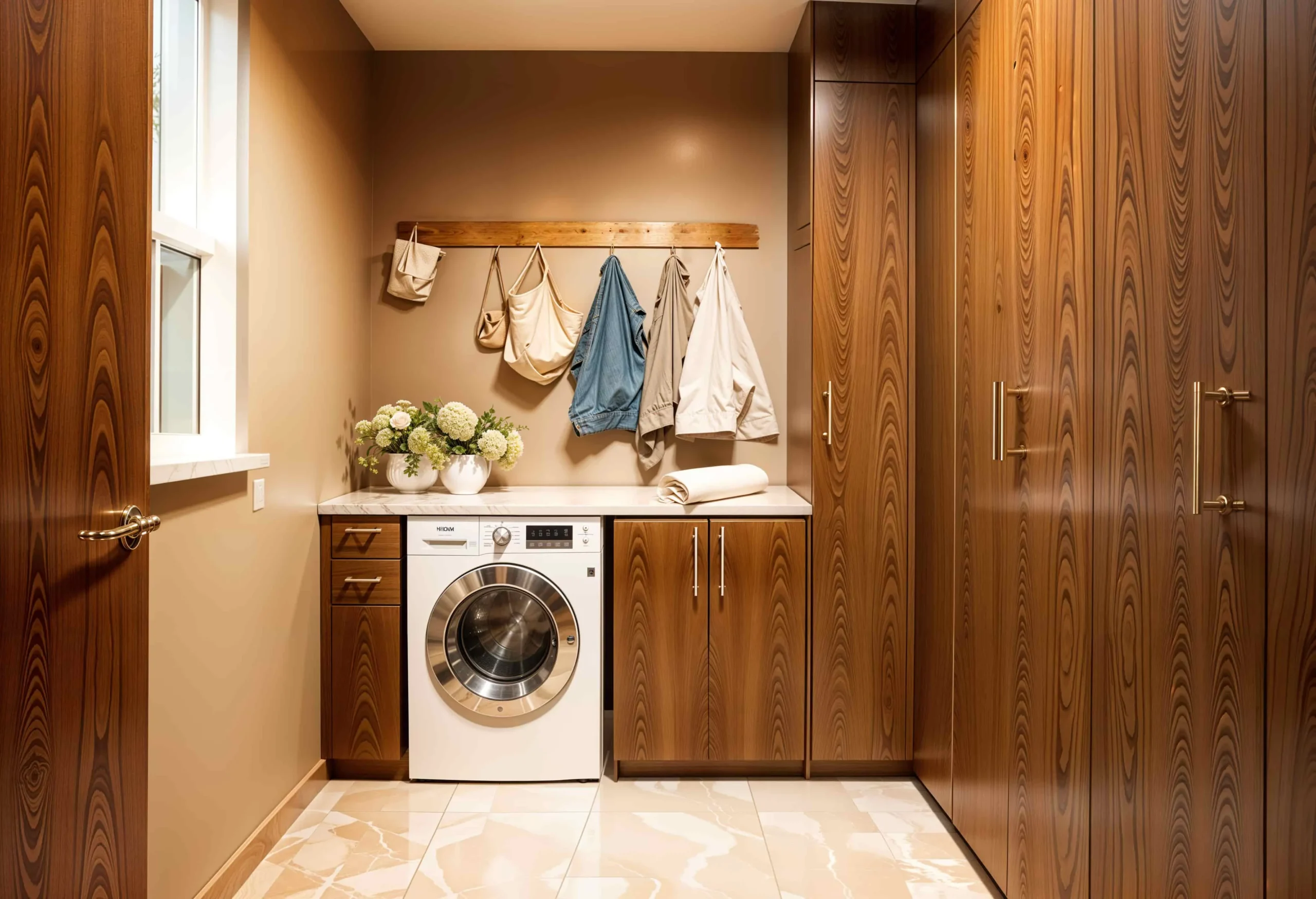 Boot Room Storage Ideas: A Modern glossed wood utility room